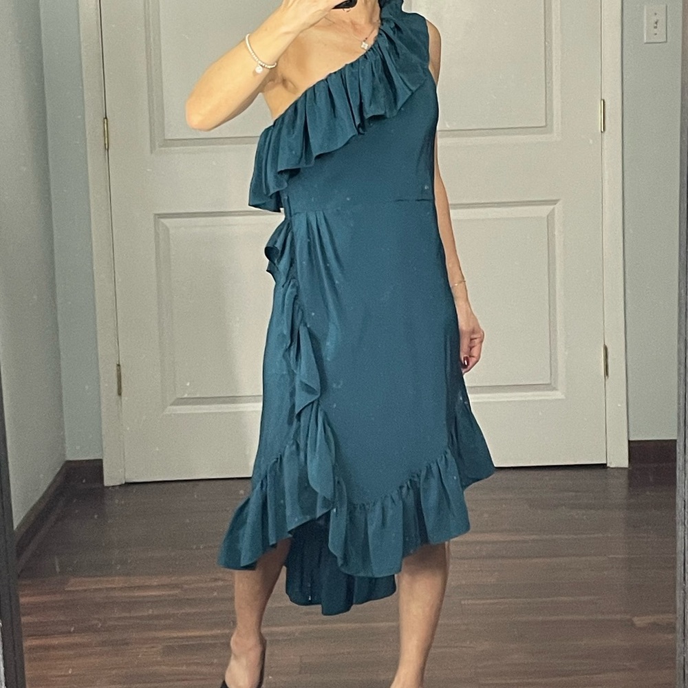 Jill Stuart Collection 100% Silk Ruffle One Shoulder Dress size 4 NWT - Picture 4 of 15
